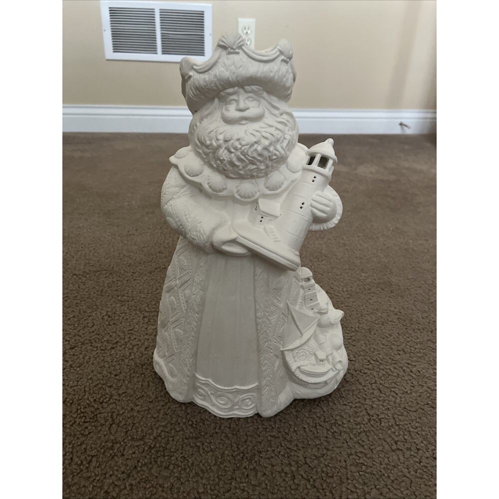 Seashell Santa w/ Lighthouse& Sailboat Unpainted Ceramic Bisque